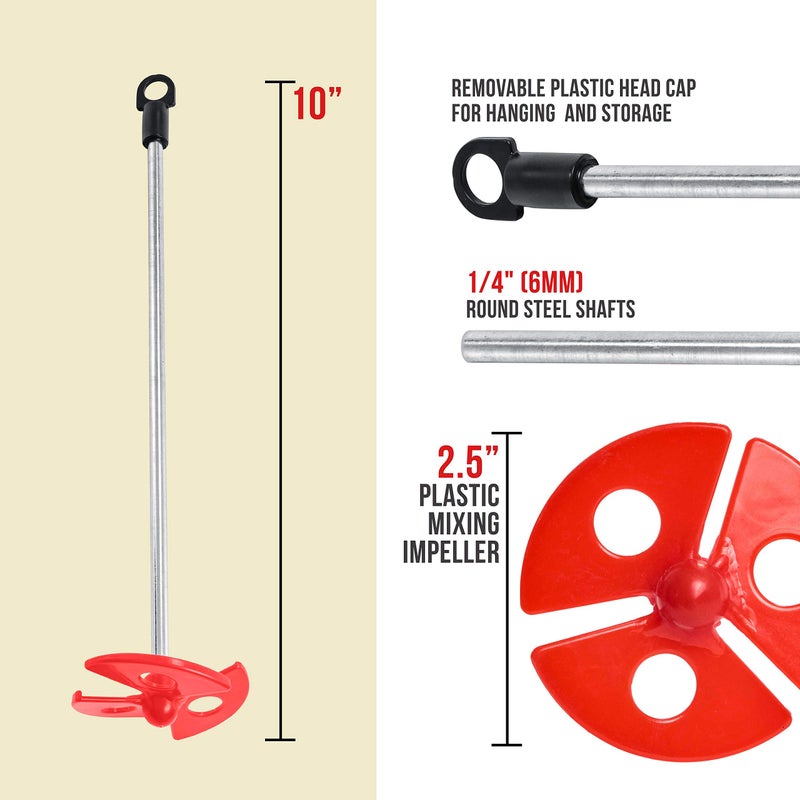 TCP Global Paint Mixer Attachment (Set of 2) - 10" Drill Paddle Mixer with 1/4" Round Shafts, 2.5" Plastic Paddles - Mix 1 Quart to 1 Gallon of Paint, Epoxy Resin, Concrete, Drywall Mud, Mortar - Image 3